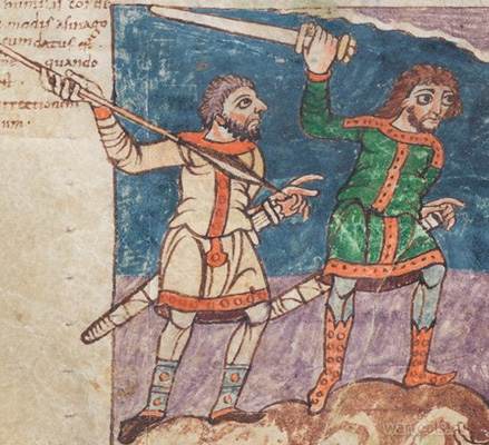 Изображение каролингского меча из Штутгартской Псалтыри, ок. 830 года.